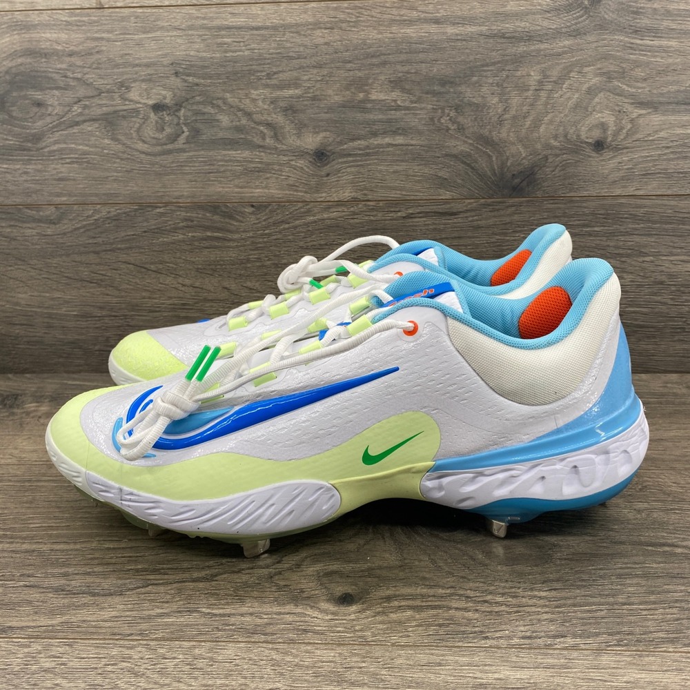 Nike Alpha Huarache Elite 4 Baseball Cleats Mens 15 White Blue Neon FB9121-104